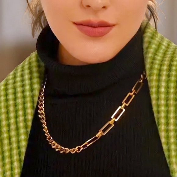 🆕️18K Gold Plated Cuban Chain Necklace + FREE Stainless Steel Earrings! Trendy - Picture 8 of 13